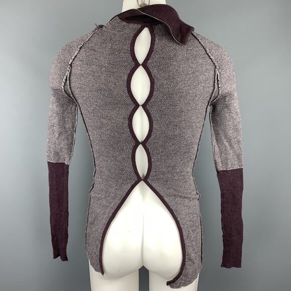 NICE COLLECTIVE Size M Purple Merino Wool High Collar Zipper Sweater - Picture 5 of 6